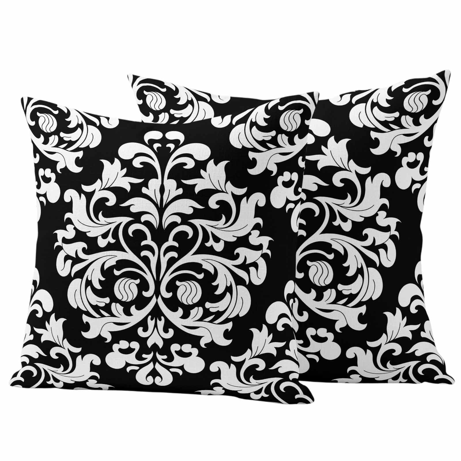 Baroque Black Outdoor Pillow Covers 16x16 Inch Throw Pillow Covers Set of 2 Waterproof Decorative Pillow Cases Vintage Damask Classic Floral Cushion Covers for Patio Furniture Garden Couch Sofa