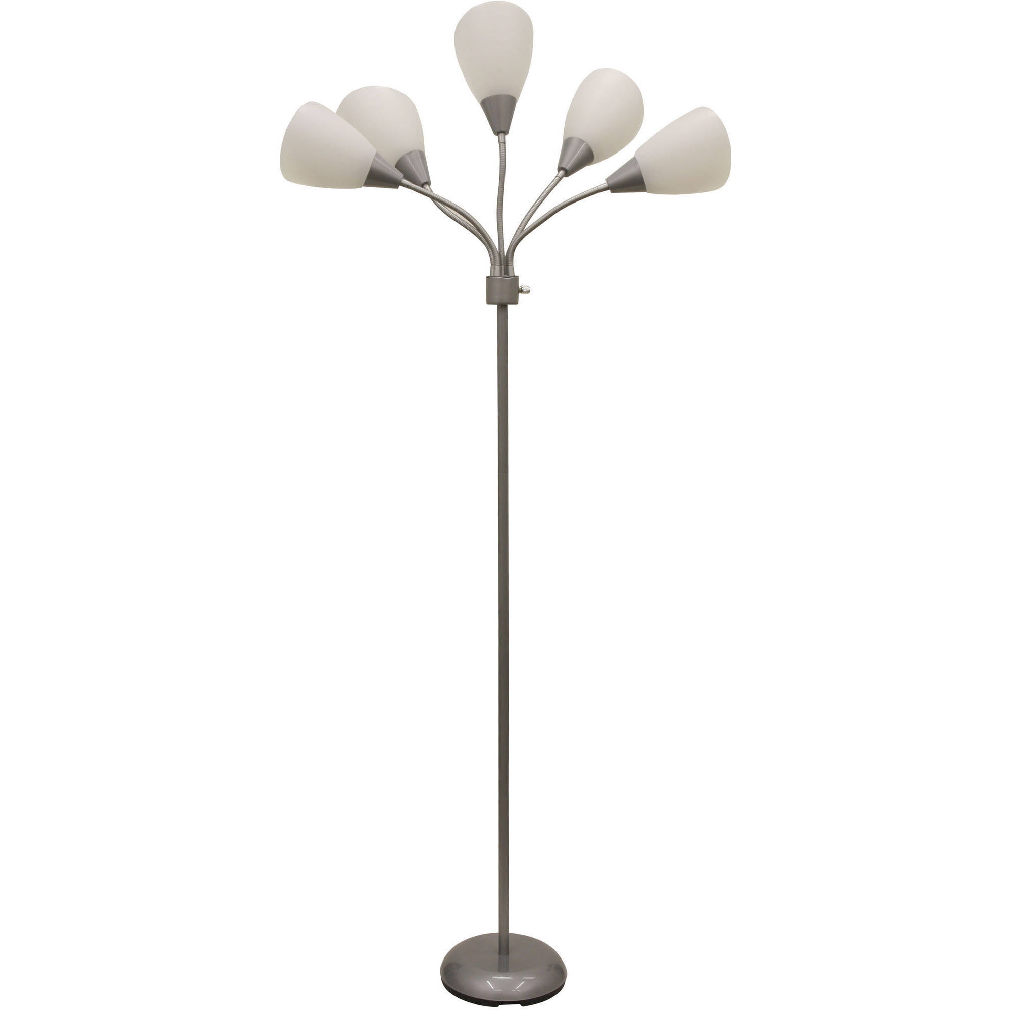 Mainstays 5-Light Multihead Floor Lamp, Silver with White Shade and a