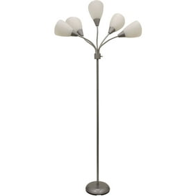 Mainstays 5-Light Multihead Floor Lamp, Silver with White Shade and a Metal Base