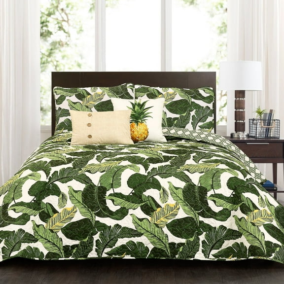 Lush Decor Tropical Paradise Reversible Quilt, Full/Queen, Green, 5-Pc Set