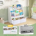 thumbnail image 2 of Solid Wood Toddler Bookshelf with Toy Storage Bins, Front-Facing Montessori Book Rack for Kids, White, 2 of 6