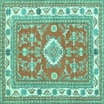 thumbnail image 1 of Ahgly Company Machine Washable Indoor Square Geometric Turquoise Blue Traditional Area Rugs, 6' Square, 1 of 4