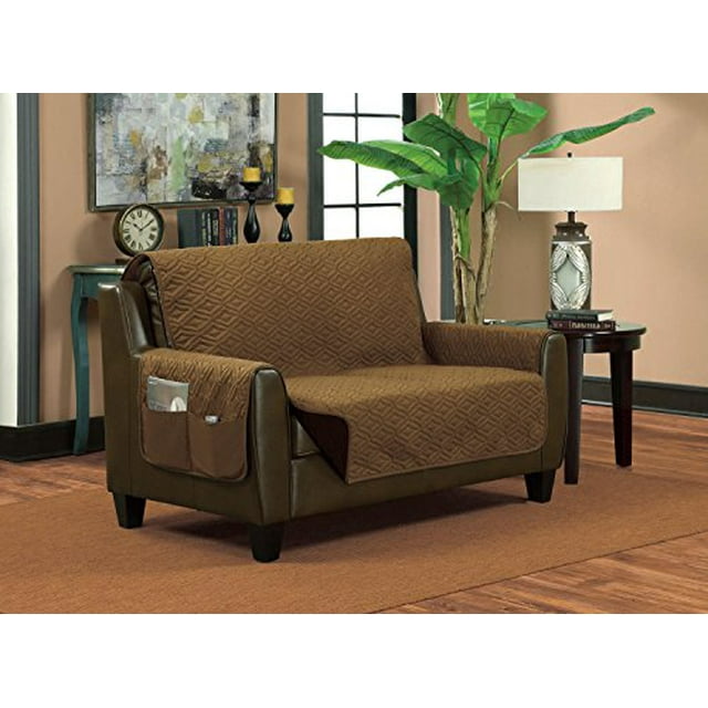 Classic Reversible Quilted Waterproof Furniture Protector Diamond Design (Sofa, Bronze/Brown)