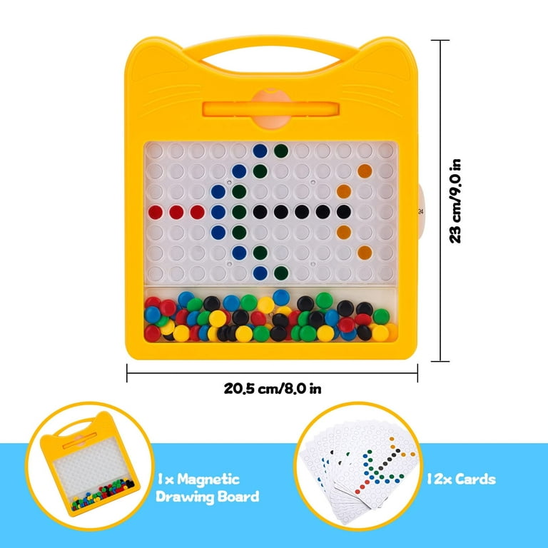 Autrucker Magnetic Drawing Board for Kids & Toddlers 1-6 Years, Doodle Board with Magnetic Pen and Colourful Beads for Kids, Magnetic Dot Art, Travel Toys for 1