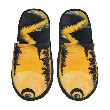 

Yiaed Sunset River Pine Trees Print Unisex House Slippers Slip on Warm Shoes Indoor Outdoor with Anti-slip sole-Medium