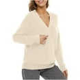 thumbnail image 3 of HuaLeiMao Women's Fall Winter Sweaters V Neck Long Sleeve Knitted Sweater Ladies Fashion Solid Color Cozy Casual Pullover Tops, 3 of 6