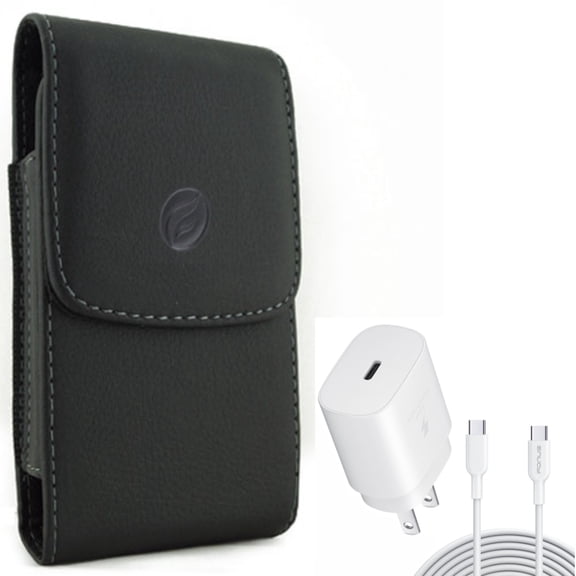 For Google Pixel 7 Pro/6/Pro - 25W Fast Home Charger w Case Belt Clip, PD Type-C 10ft USB-C Cable Quick, Leather Holster Cover for Google Pixel 7 Pro/6/Pro Phones