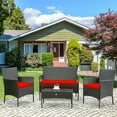 thumbnail image 1 of Gymax Ensemble de Mobilier d'Extérieur 4 Pcs, Ensemble de Conversation en Rotin pour Patio avec Coussin Rouge, 1 of 10