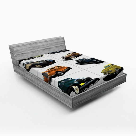 Ambesonne Retro Fitted Sheet, Vintage Cars Realist Print, Full Size, Multicolor