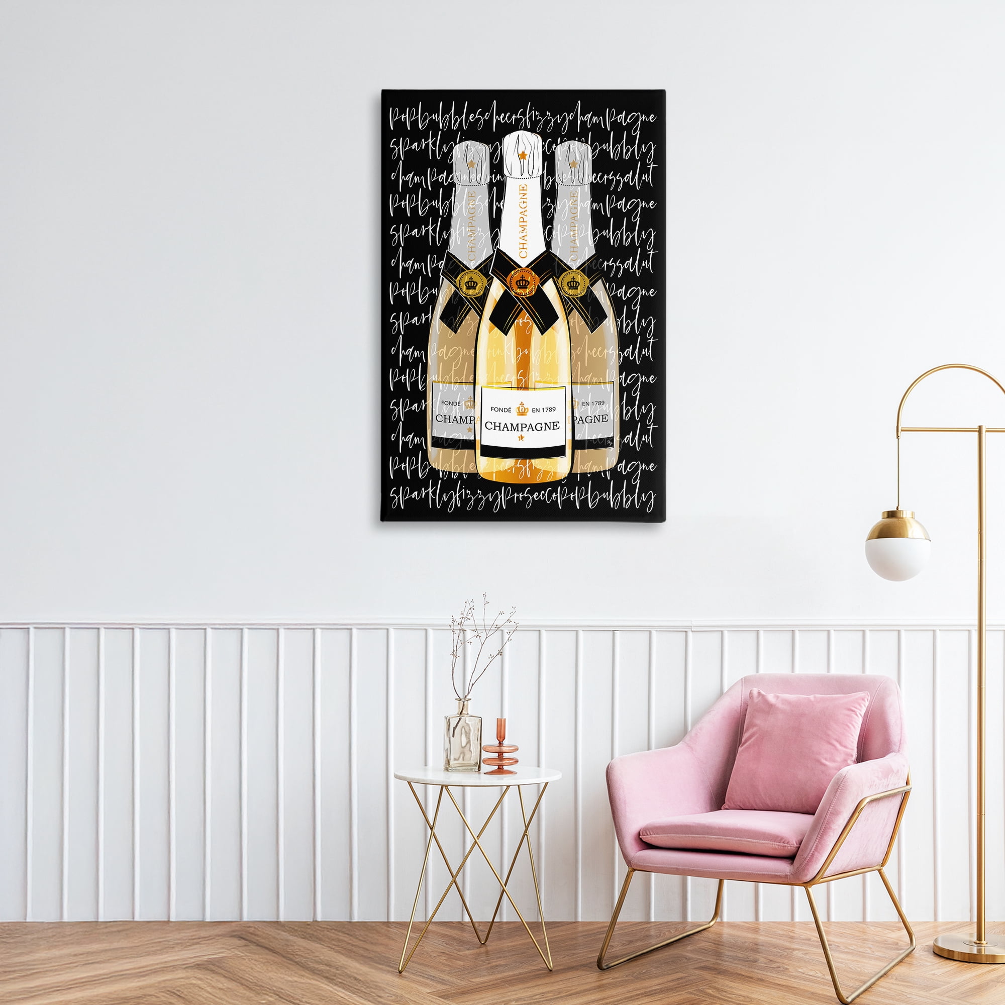 Stupell Industries Triple Champagne Bottle Love Canvas Wall Art, design by Martina Pavlova