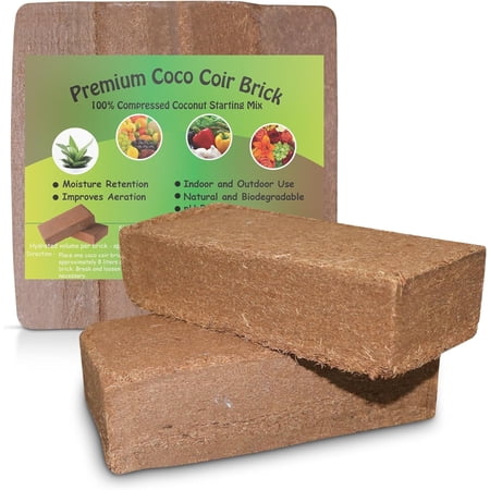 QMG Premium Coco Coir Bricks, Organic pH Balanced Low EC, 8" x 4" x 2", 4 Pack