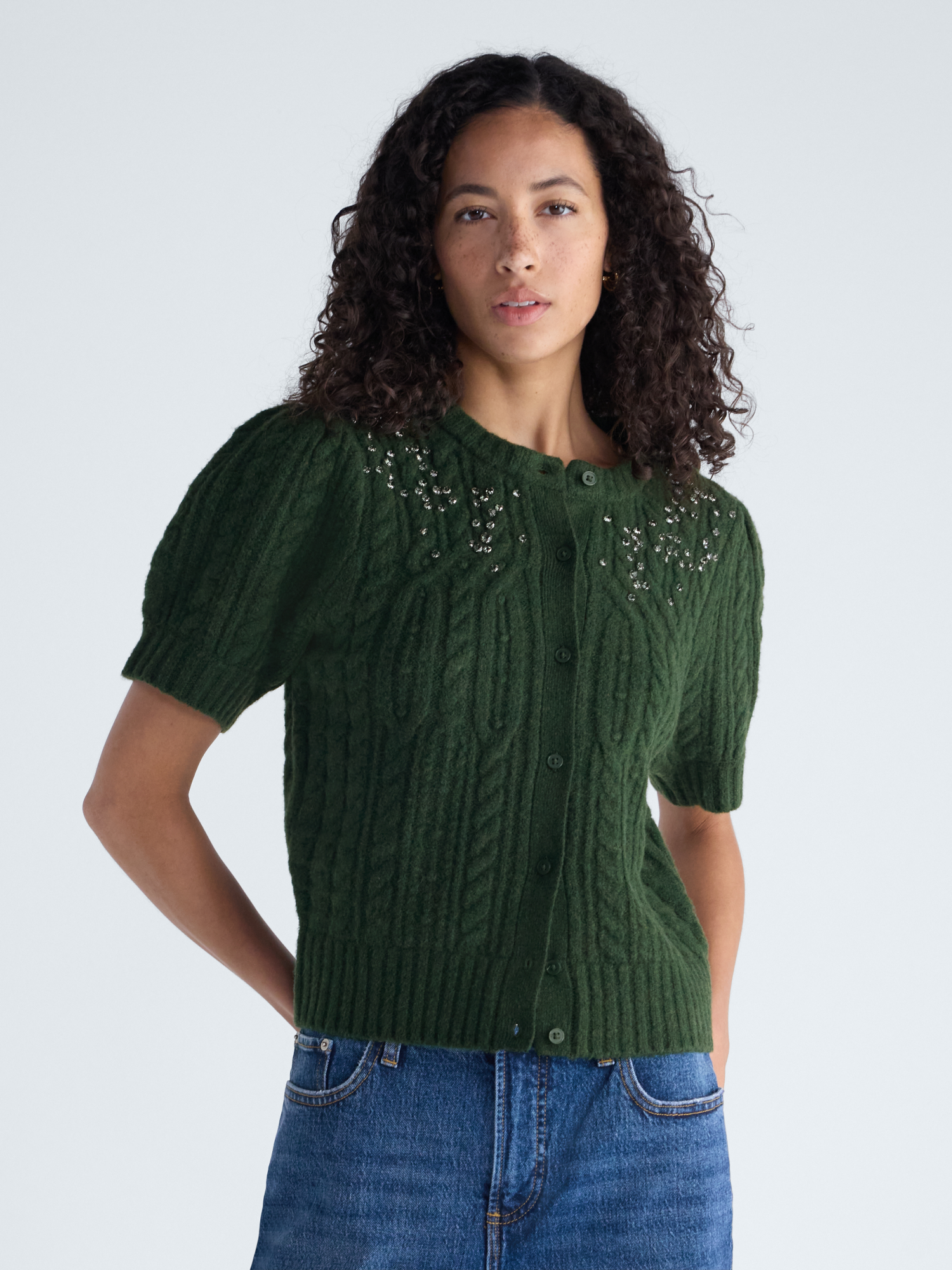 Free Assembly Women's Embellished Cable Knit Cardigan photo 1