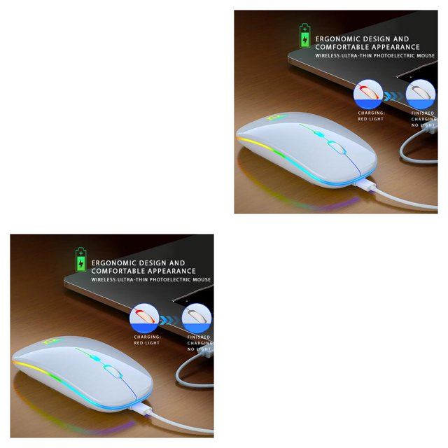 Seitruly Ratón silencioso inalámbrico Ratón óptico USB Recargable LED RGB Ratón Ordenador portátil Ratones DPI ajustables con retroiluminación LED Type2 NO2