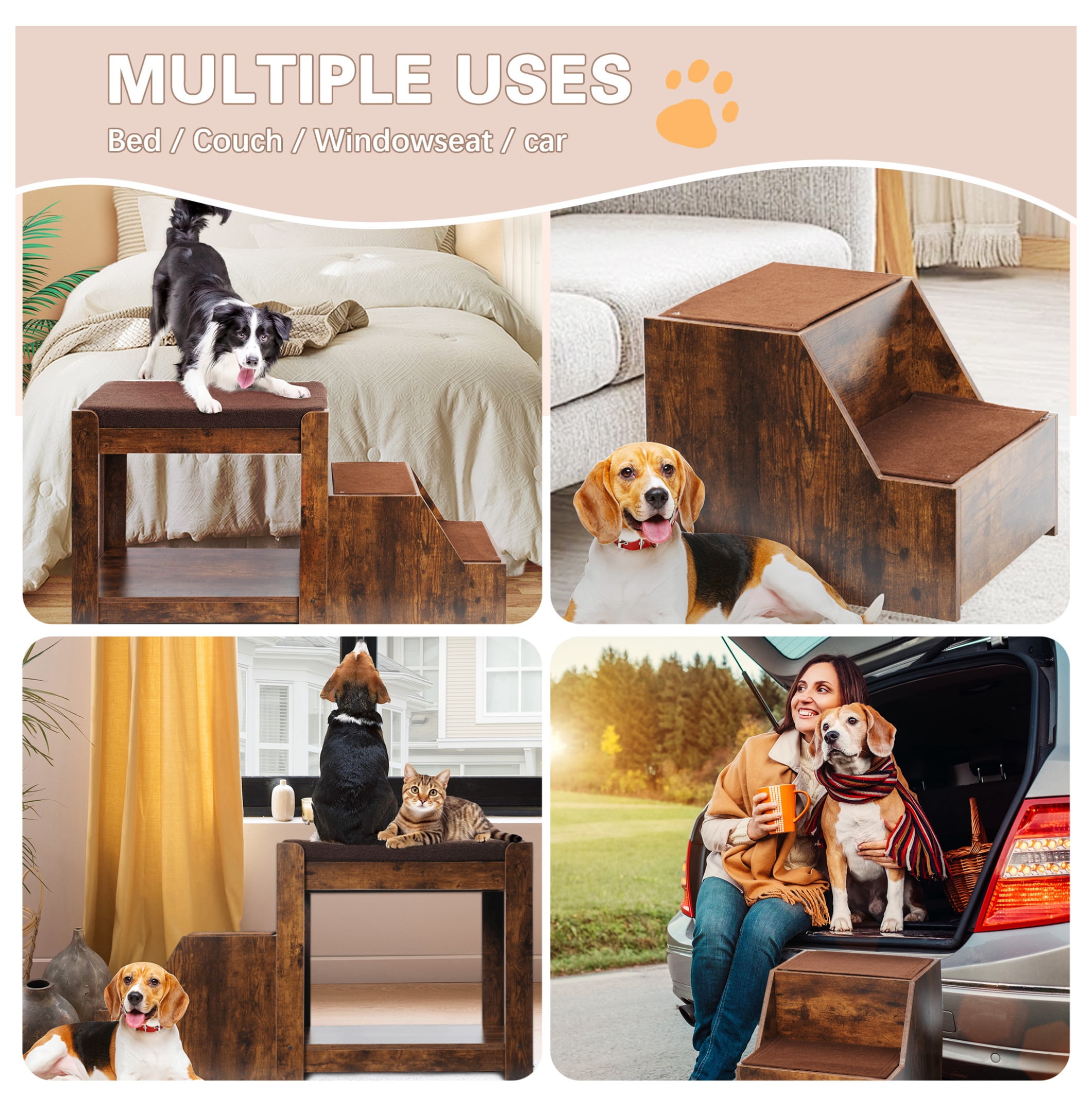 Pet Bunk Bed with Removable Step for Dogs and Cats, Multi-Level Bed Window Perch Seat Platform with Cushion and Cat Scratch Pad, Indoor Use