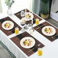 thumbnail image 2 of VCVCOO Placemats Set of 6, Wipeable Vinyl Plastic Woven Placemat, Washable Place Mats Durable Kitchen Dining Table Mats Brown Stripe, 12x18 inch, 2 of 10