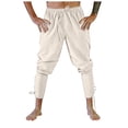 thumbnail image 3 of BVWKPCV Mens Medieval Ankle Pants Renaissance Viking Pirate Pants Lace Up Cotton Tapered Halloween Costume Trousers White XXL, 3 of 6
