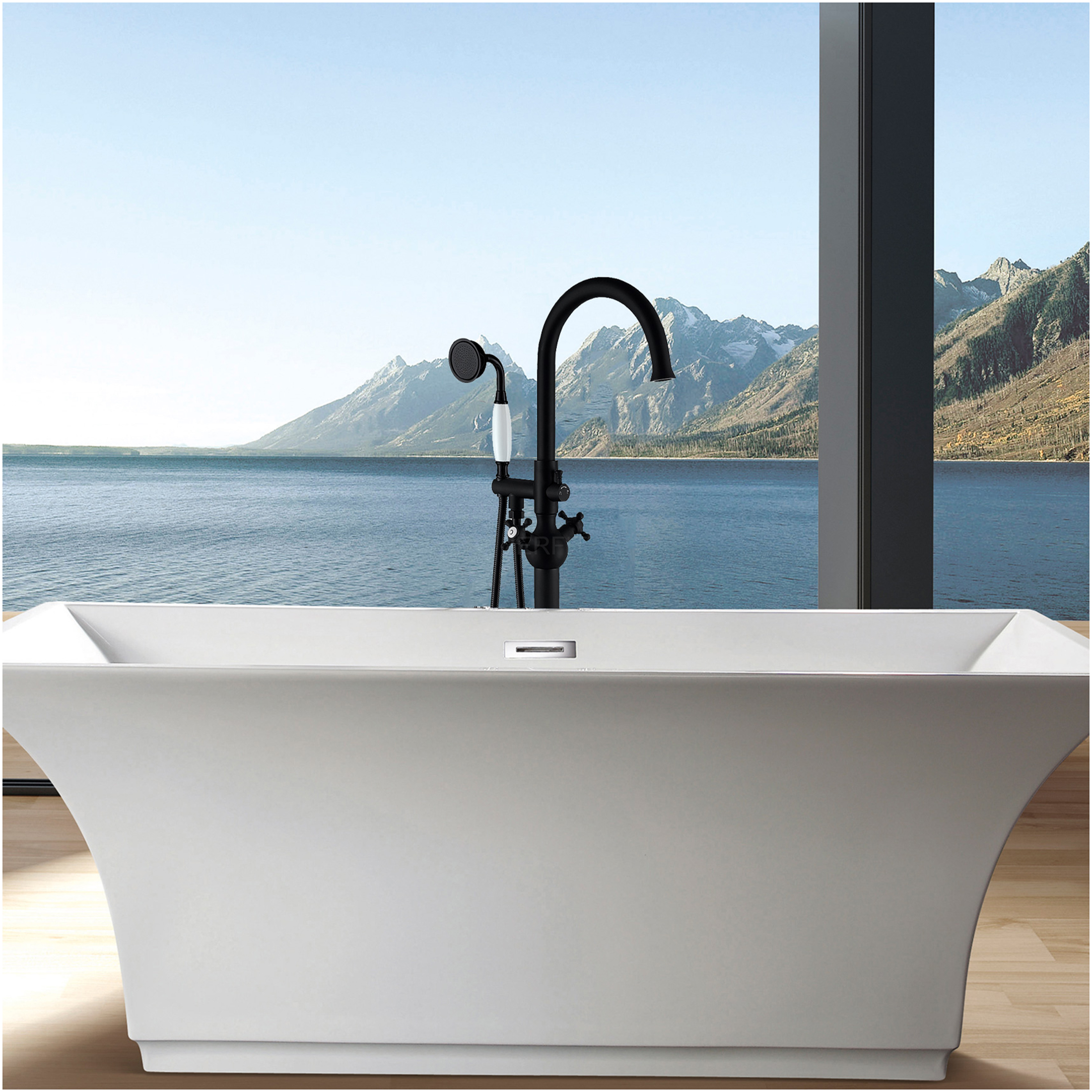 JERFIT Matte Black Freestanding Tub Filler with Hand Shower, 3.9 GPM Modern Bathroom Faucet for Bathtub