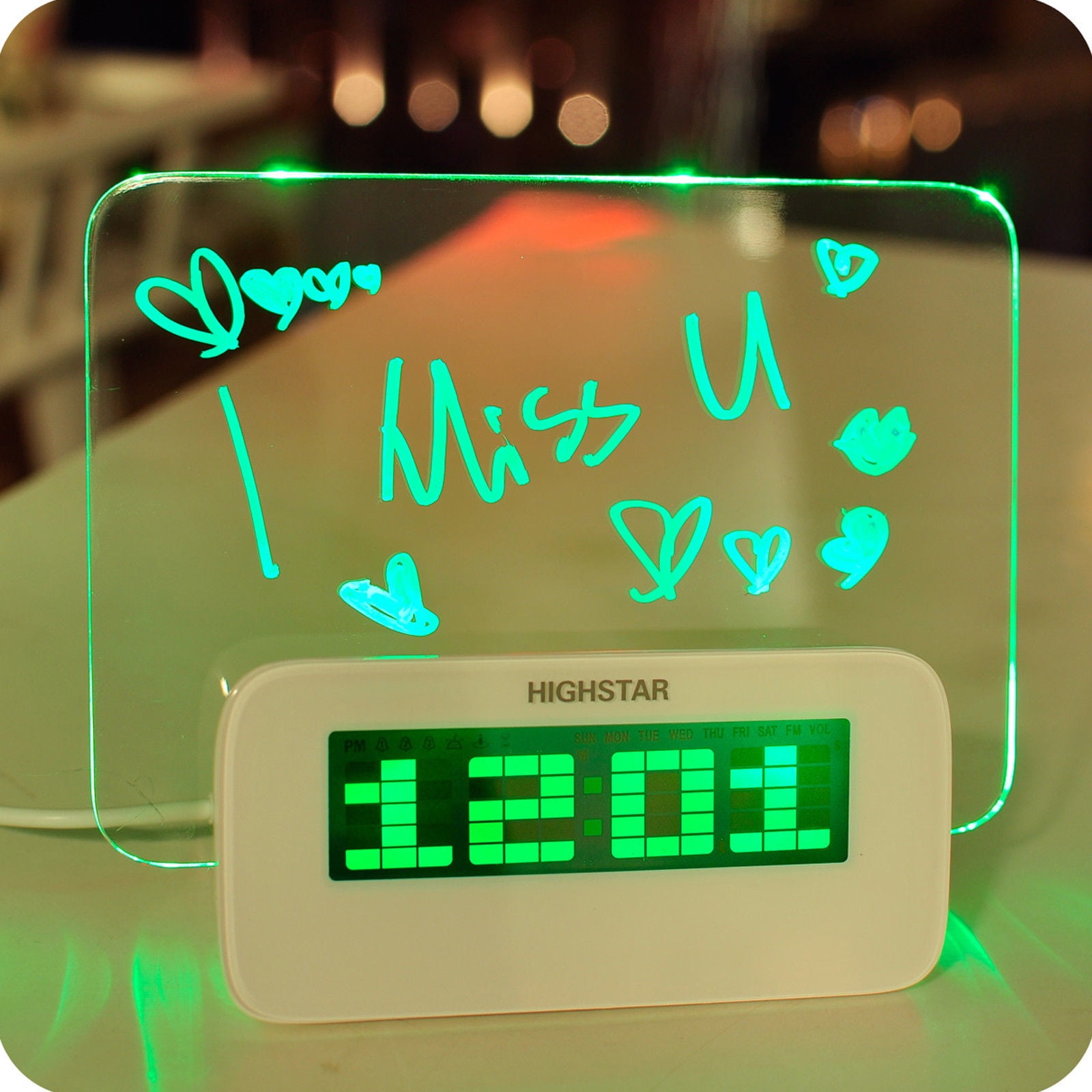4 USB Port LED Message Board Memo Blue Light Digital Alarm Clock