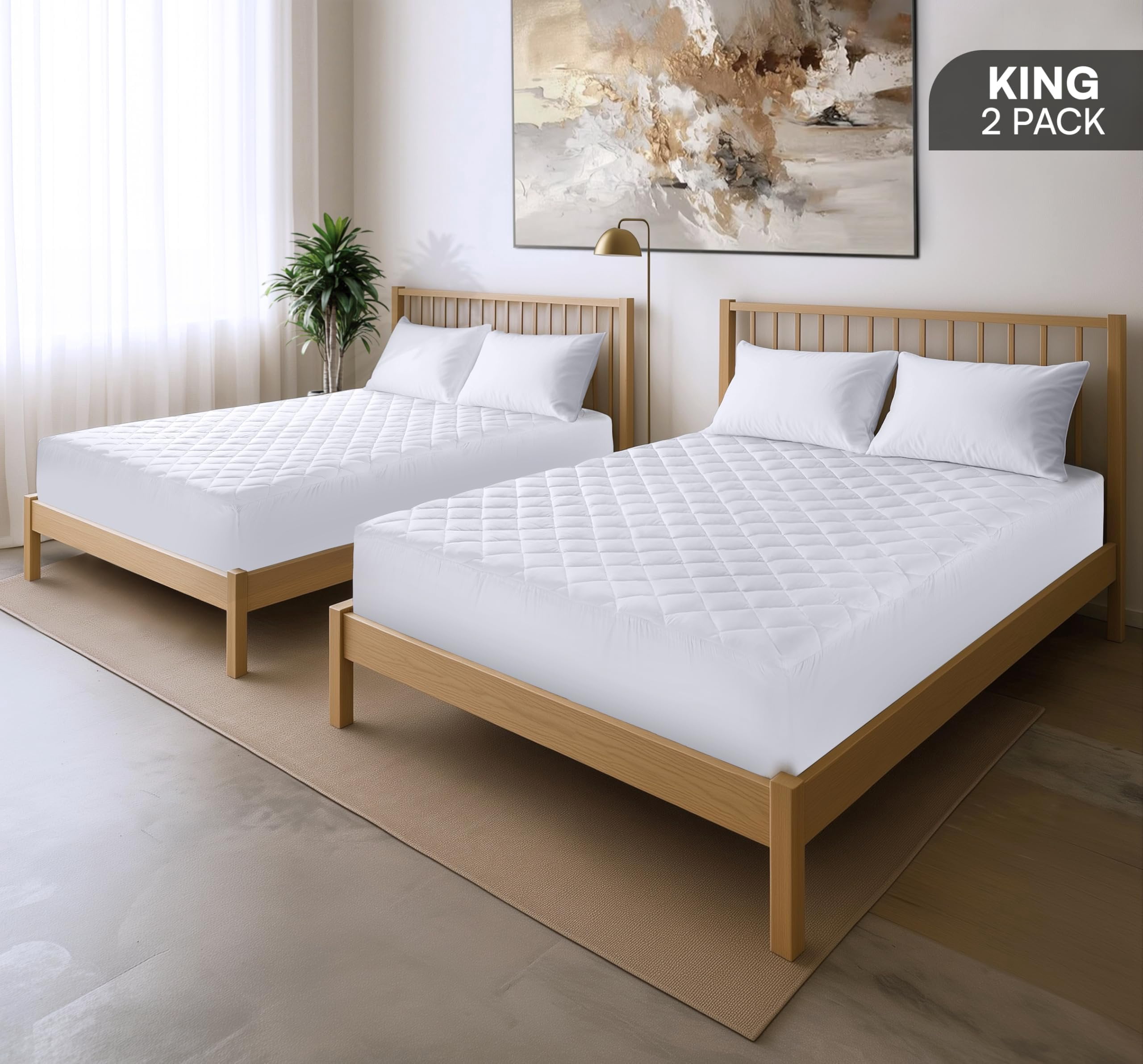 Utopia Bedding 2 Pack Quilted Fitted Mattress Pad, King Size, Elastic Fitted Mattress Topper Protector and Cover with Deep Pocket Stretches up to 16 Inches, Machine Washable (White)