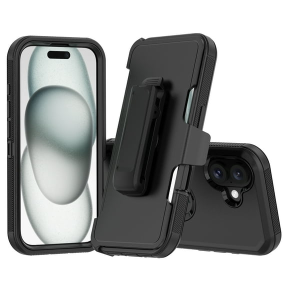 Hotpom Case with Belt Clip for iPhone 16 Heavy Duty Shockproof Dustproof Phone Case, Black