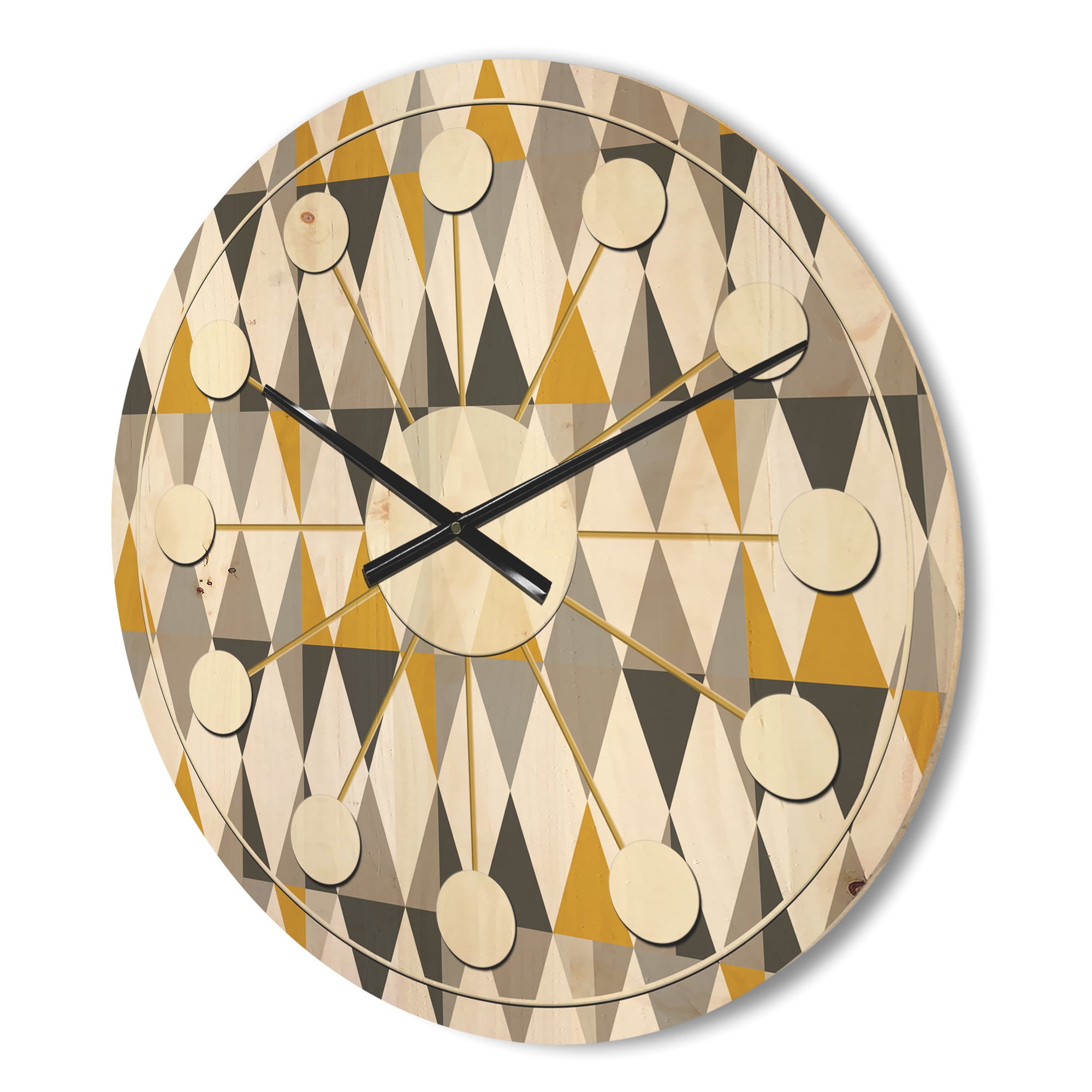 Designart 'Diamond Retro Pattern VIII' Mid-Century Modern Wood Wall Clock