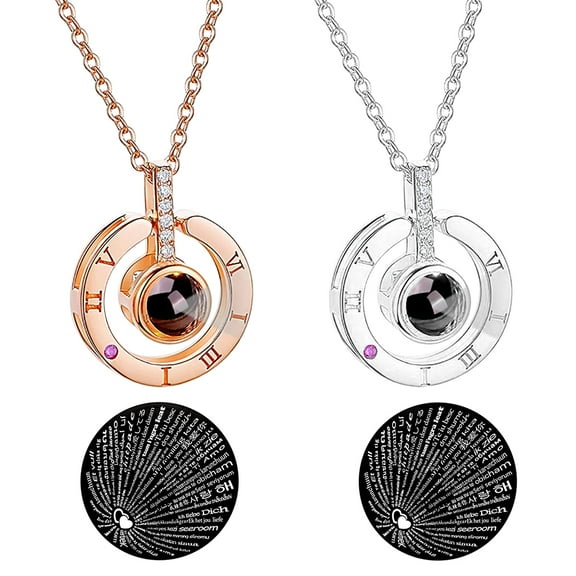 Rose Gold Necklaces for Women, Necklace with Picture Inside, Alloy Love Projection Necklace Contains "I Love You" in 100 Different Languages to Give Surprise to who You Love