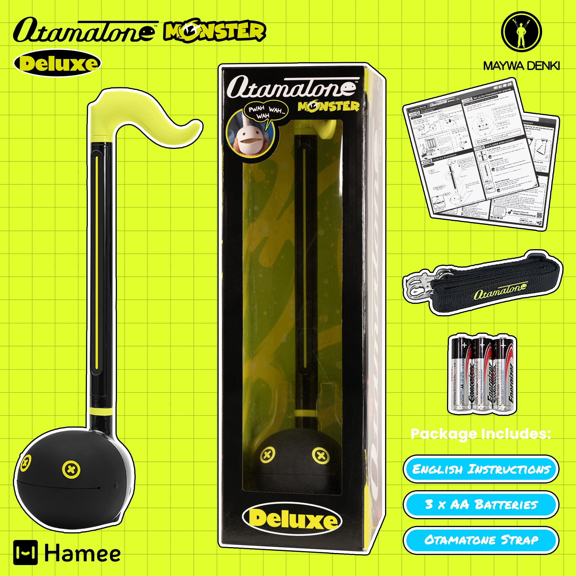 Otamatone Deluxe Electronic Musical Instrument for Adults Portable Synthesizer Digital Electric Music from Japan by Cube/Maywa Denki Cool Stuff Gifts, Monster (Lime Green/Black)
