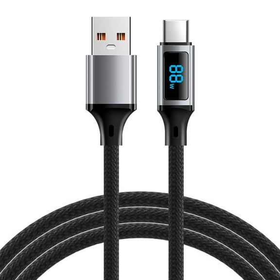 USB To Type C Cable 60W Fast Charging with LED Power Display Nylon Braided Type C Cord for Laptop Phone Tablet