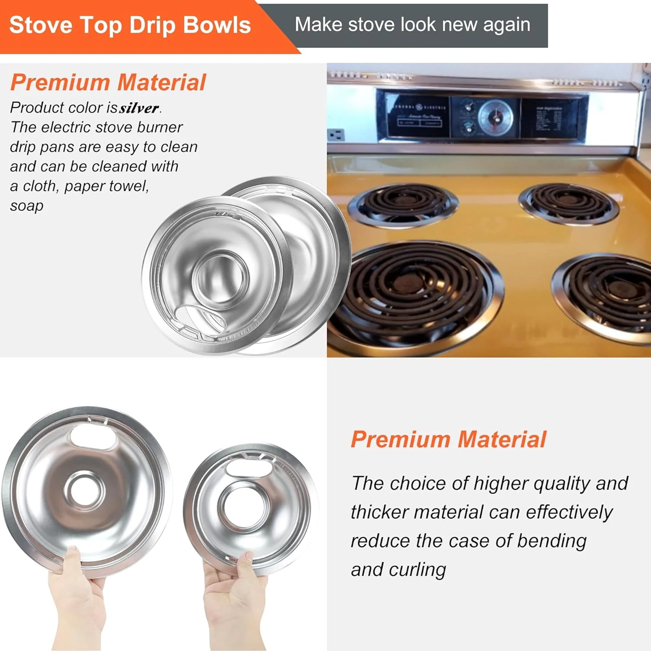 MP22YA Electric Range Burner Element Unit Set with 330031 Surface Element Receptacle Kit and Silver Drip Pans Compatible with Whirpool Frigidaire Kenmore Maytag Range Oven