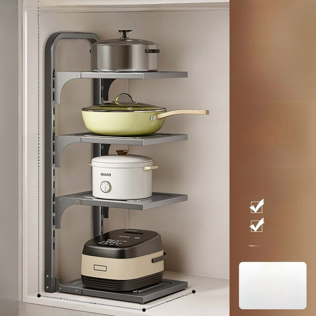 Under-Sink Kitchen Organizer: 4-Tier Square Carbon Steel Storage Rack with Heightened & Thickened Design, Waterproof, Space-Saving for Pots, Utensils, and Kitchenware – Easy Installation, Heavy-Duty