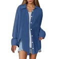 thumbnail image 1 of Camisa oversize lisa para mujer: prenda informal de corte holgado y tejido transpirable, cómoda para el día a día y las salidas informales., 1 of 8