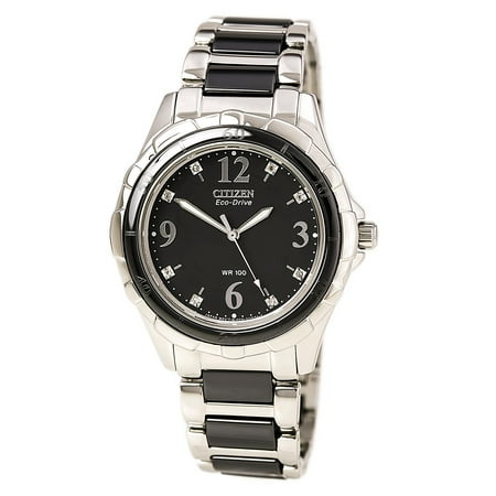 Citizen EM0031-56E Women's Diamond Eco-Drive Black Dial Steel and Black Ceramic Watch