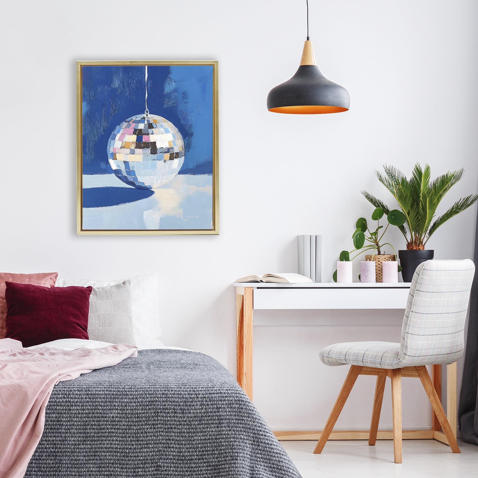 Stupell Industries Silver Dance Disco Ball Gold Framed Floater Canvas Wall Art, design by The Prints Vibe