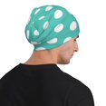 thumbnail image 5 of Xecao Teal Turquoise And White Polka Dot Print Beanie Knitted Hat for Men Women, Winter Fashion Knit Cuffed Caps Unisex, 5 of 7
