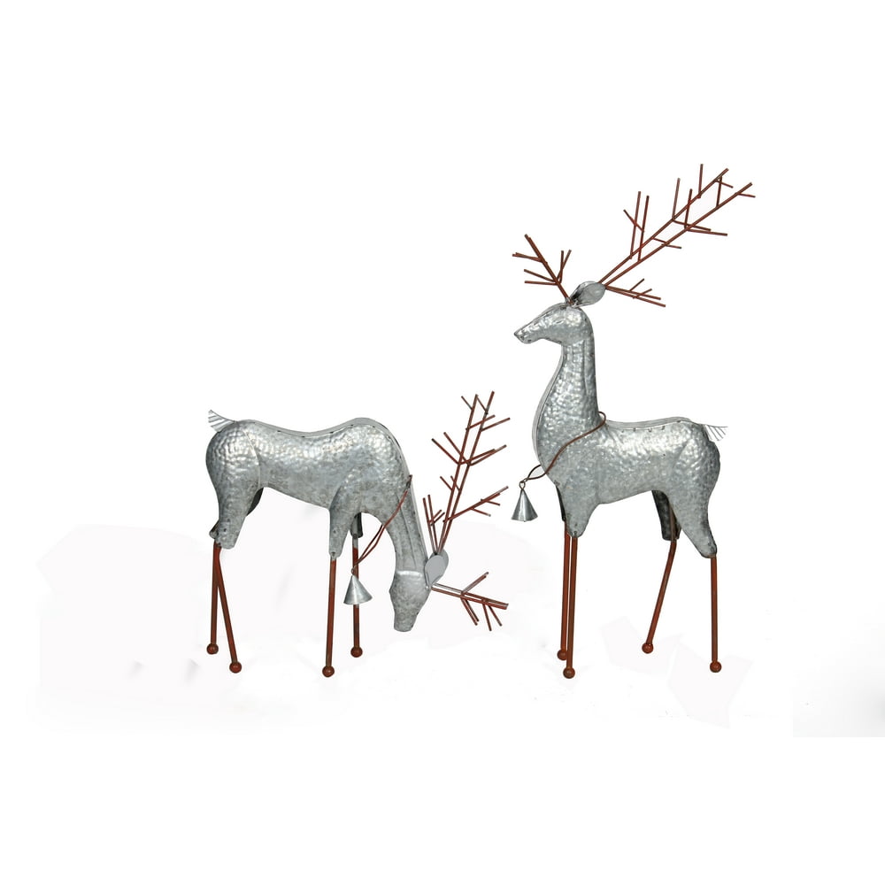 Holiday Time Galvanized Silver Deer Christmas Decoration, Set of 2