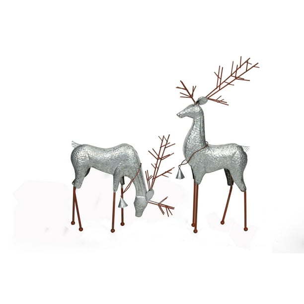 Holiday Time Galvanized Silver Deer Christmas Decoration, Set of 2 ...