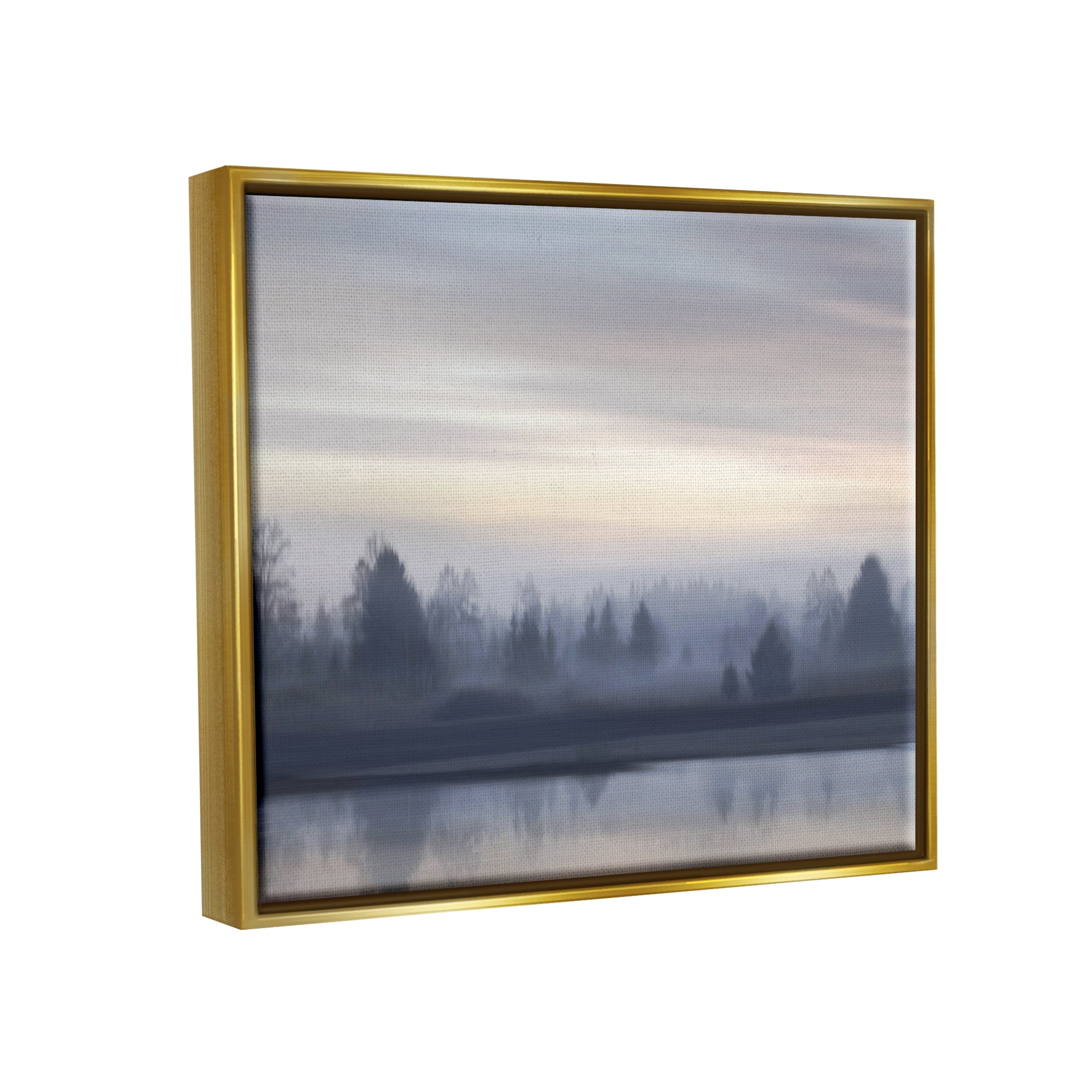 Stupell Industries Grey Woodland Lake Landscape Painting Gold Floater Framed Canvas Art Print Wall Art, 31 x 25