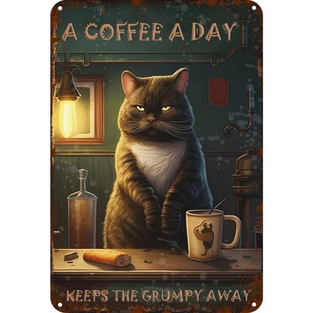Placa Metal Vintage Pintura Hierro Rectangular Gato Arte Pared Bar para El 20x30cm