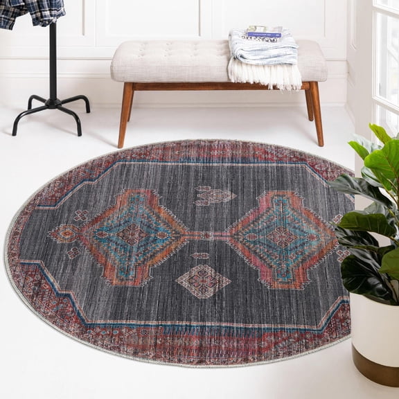 Unique Loom Sisu Collection Area Rug - Mizoram (3' 3" Round Charcoal and Gray/Brown)