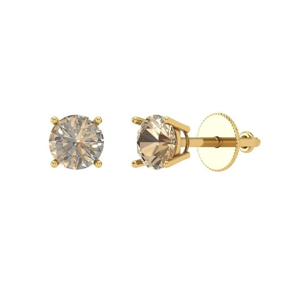 0.5 ct Screw-Back Stud Earrings for Women | 4.0mm Round Cut Yellow Moissanite | 18K Yellow Gold