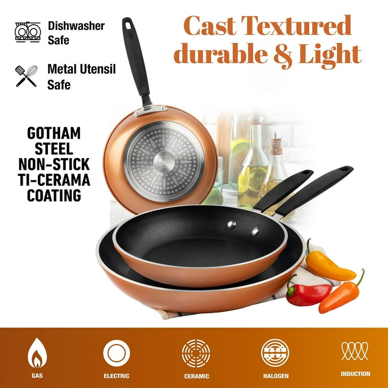 Gotham Steel Copper Cast Fry Pan Set W/ Diamond Coating Nonstick