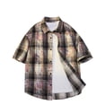 thumbnail image 1 of YanHoo Mens Short Sleeve Plaid Shirts Button Down Shirts Loose Fit Beach Shirts, 1 of 4