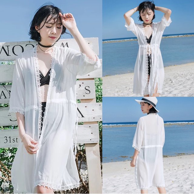 Seaside Vacation Lace Cardigan Beach Outer Tower Sun Protection Swimsuit Bikini cover-up Can Be Launched Small Shawl Outerwea...