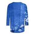 thumbnail image 4 of LYEAA Women Casual 3/4 Sleeve T-Shirt Floral Print Round Neck Loose Fit Summer Top Breathable Cotton Comfortable Daily Wear Blouse for Outdoor Activities Blue XXXXL, 4 of 5