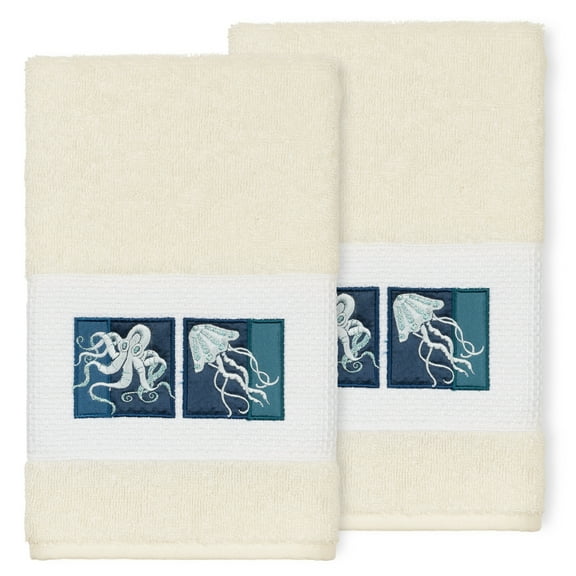 Authentic Hotel and Spa 100% Turkish Cotton AVA 2PC Embellished Hand Towel Set Cream