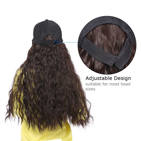 Black Baseball Cap With Synthetic Natural Wavy Hair Extensions