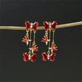 thumbnail image 5 of Long CZ Butterfly Tassel Drop Dangle Earrings for Women Gold-Toned Crystal Rhinestone Animal Insect Dangling Studs Earring Fashion Wedding Halloween Jewelry, 5 of 6