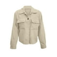thumbnail image 4 of Corduroy Jacket Women Button Down Comfy Cropped Shacket Jacket Trendy Long Sleeve Coats with Pockets Outerwear 01-Complexion XXL, 4 of 5