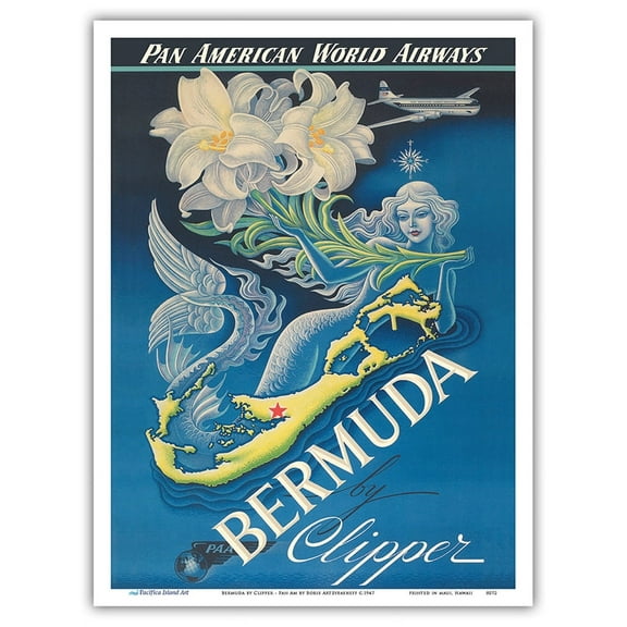 Bermuda by Clipper - Vintage Airline Travel Poster by Boris Artzybasheff c.1947 - Master Art Print (Unframed) 9in x 12in