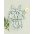 thumbnail image 3 of Infant Baby Girl 2 Pcs Outfits Suit Plaid Pattern Floral Printed Bowknot Suspender Tops Shorts Set, 3 of 9